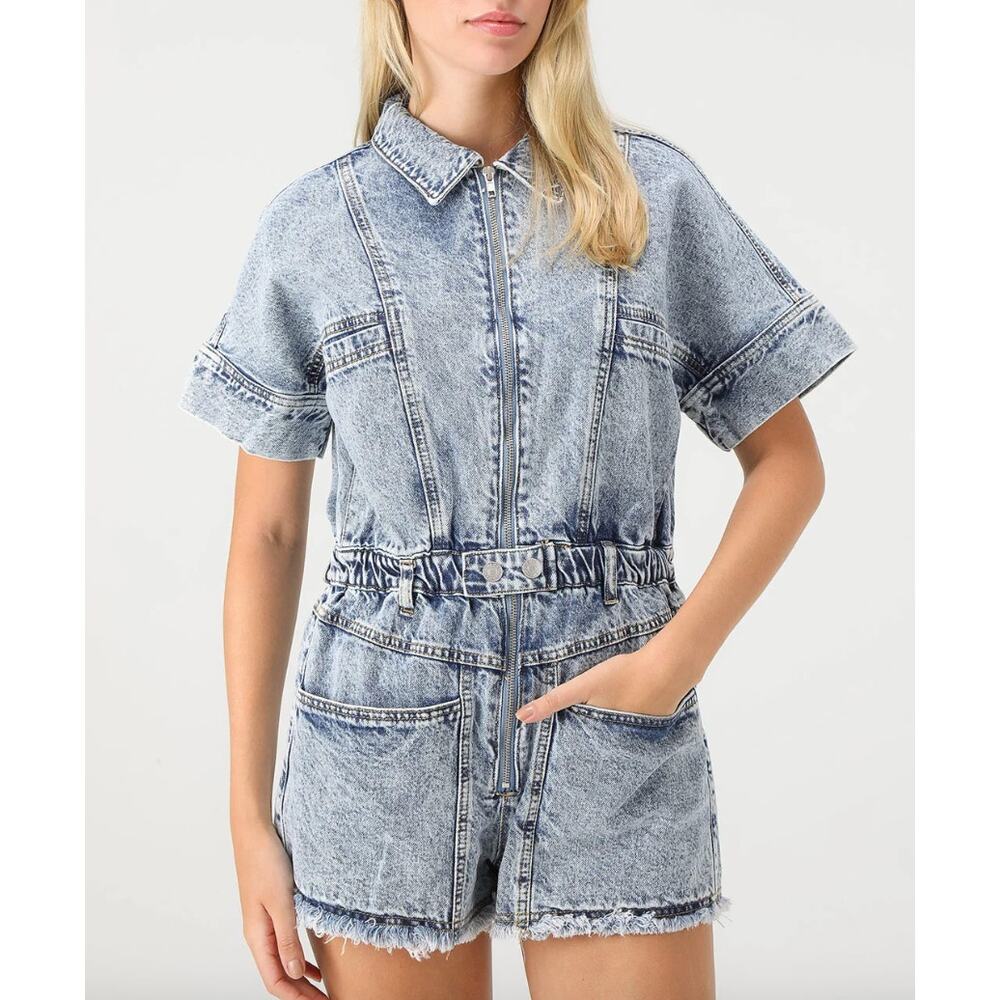 Forever 21 Denim Utility Romper Blue Size L